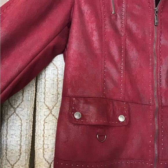 MONTANACO LG. FAUX RED LEATHER JACKET - Picture 3 of 7
